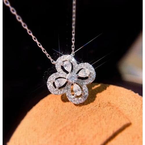 New Geometric 925 Sterling Silver Necklace Clover Design Zircon Clavicle Chain Female Bride Jewelry Gift Ladies Necklace
