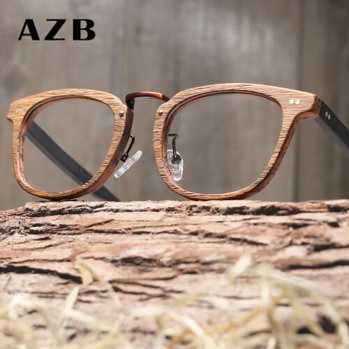 AZB New Wooden Myopia Glasses Frame For Men and Women Wood Eyeglasses Frames Clear Glasses Grain Optical Prescription Frames
