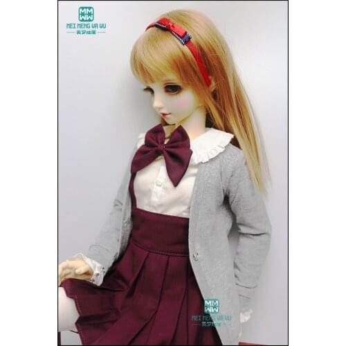 BJD doll clothes fits 1/3 BJD doll fashion white shirt \ bow wine red pleated skirt