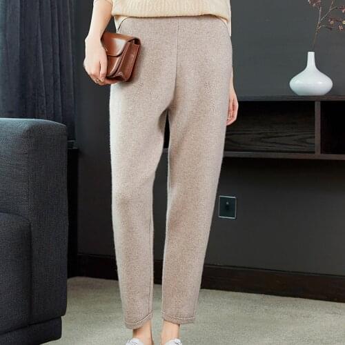 Autumn/winter new style ladies trousers cashmere knit trousers Slim solid color stretch basic women trousers plus size