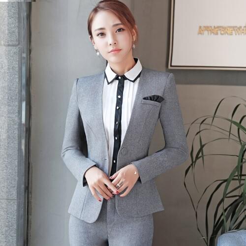 Professional women suits office business ol Work Uniform Designs formal ladies pant suits two piece black uniform blazer sets