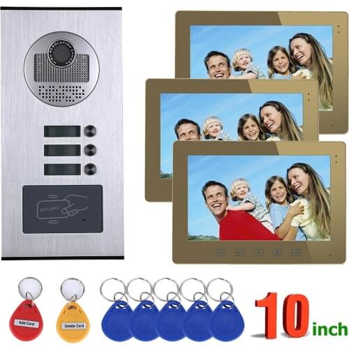 Wired Video Intercom Systems 3 apartments 10 inch Video Door Phone System RFID IR-CUT HD 1000TVL Doorbell Camera