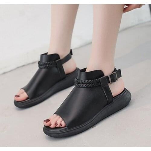 Sandals women shoes sandalias de las mujeres zapatos planos platform pu fashion buckle strap summer black casual gladiator White