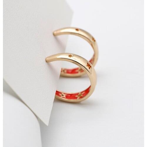 Vintage Earrings For Women Zinc-Alloy Statement Metal Hoop Ear Rings Red Enamel Hollow Star Design Big Fashion New Styles 202199