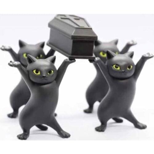 Funny Cat Carrying Coffin Figurines Pen Holder Home Office Desktop Decoration Animal Statue Miniatures Home Doll Kids Toy Gifts