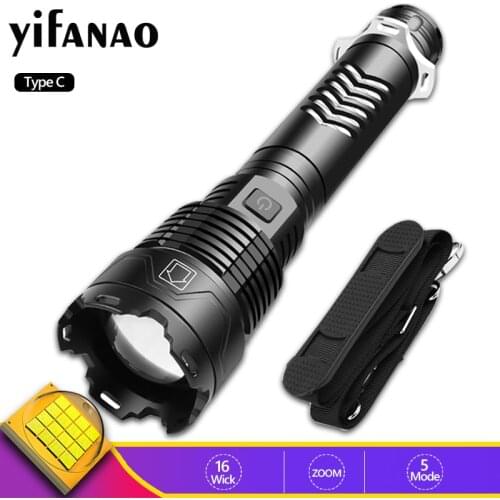 Super Bright Tactical Flashlights Xhp160 16core Zoomable Waterproof Flash Light 5 Modes Emergency Work Light for Camping Hiking