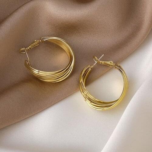TARCLIY 2021 Spring Summer Trendy Geometric Simple Metal Twisted Texture Hoop Earring Temperament Alloy Punk Party Jewelry