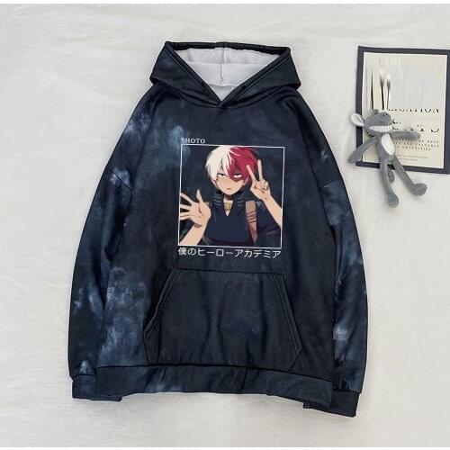 Anime My Hero Academia Todoroki Shoto Hoodie Funny Manga Print Sweatshirt Aesthetic Tie-dye Clothes Unisex