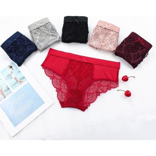 Transparent Seamless Elastic Waist Sexy Lace Briefs Cotton Crotch Plus Size Wholesale