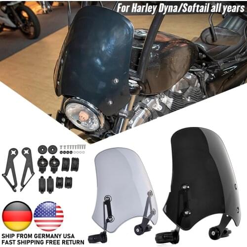 Motorcycle Windshield Wind Deflector Windscreen for Harley Dyna Softail Fat Bob FXDF Wide Glide FXDWG FXDB Street Bob 2006-2019