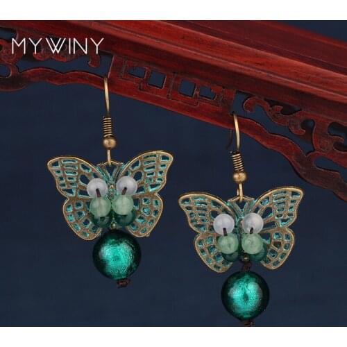 MYWINY nature stones dangle ethnic earrings vintage fashion butterfly jewelry