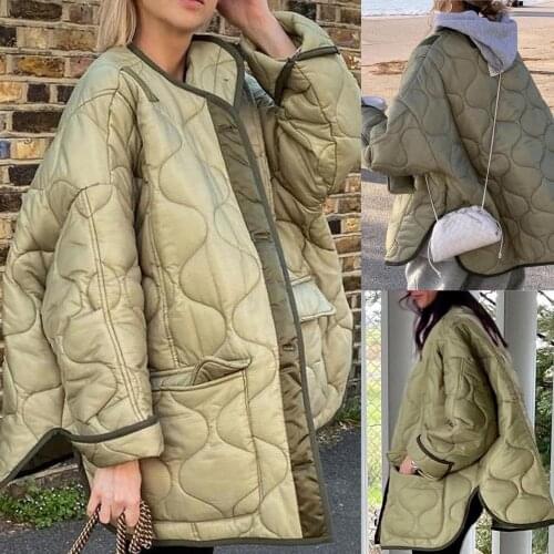 Women Clothing Parka Plus Size Winter Warm Cotton-padded Jacket Loose Geometry Embroidered Long Quilted Coat