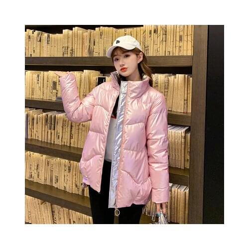 2021 Beautiful Fashion Autumn Padded Women Winter New Korean Cotton Shot Loose Bright Jacket Women Work Wear Coats Pink Black