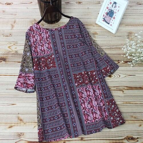 Vintage Printed Blouse Women Plus Size O Neck Short Sleeve Womens Tops And Blouses Shirts 2020 New Summer Loose Oversized Tunic