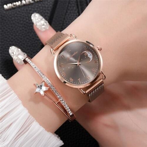 Rose Gold Mesh Strap Womens Fashion Watches Simple Numbers Dial Luxury Quartz Watch Women Clock Rose Gold Pointer Wristwatches
