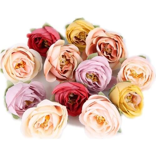 10PCS 4cm Artificial Roses Flower Head Silk Peony For Wedding Decoration DIY Handmade Wreath Gift Scrapbooking Craft Fake Flower