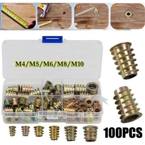 100PCS M4/M5/M6M8/M10 Zinc Alloy Thread For Wood Insert Nut Flanged Hex Drive Head Furniture Nuts