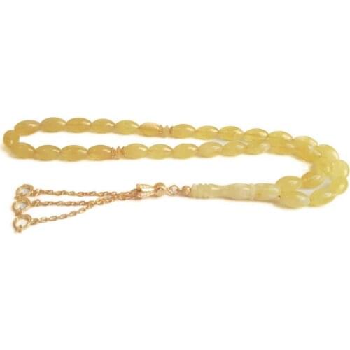 925 Sterling Silver Tassel Rosary with Drop Amber Stone Natural Stone Beads Middle East Prayer Islamic Muslim Tasbih