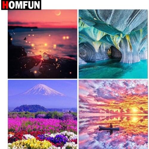 HOMFUN DIY Diamond Painting "Evening sunset scenery" Full Drill Square Round Diamond Embroidery 5D Cross Stitch Decoration Home