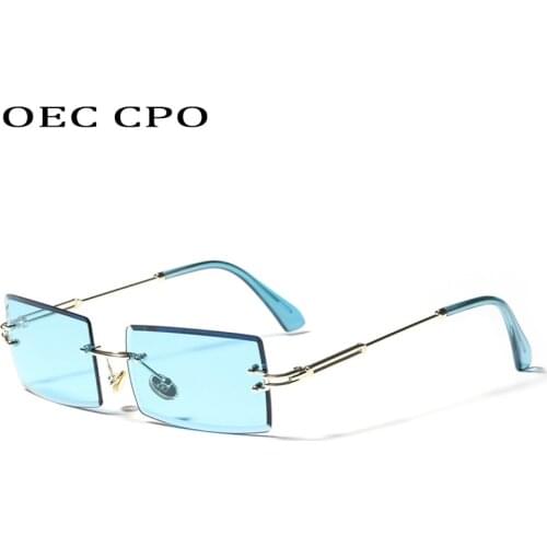 OEC CPO Rimless Rectangle Sunglasses Men Women Brand Fashion Square Sunglasses Women Frameless Punk Eyewear Shades UV400 Glasse