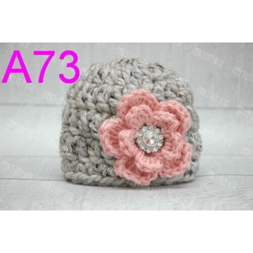 Free shipping 20pcs/lot Crochet Baby Hat ,Infant Crochet Hat, Baby Girl Hat, GRAY baby Hat with PINK Flowers 100% Cotton