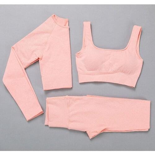 Seamless Yoga Suit Padded Bra Long-sleeve Tops High Waist Push Up Leggings Running Sportswear Gym Women Sports Fitness Clothing