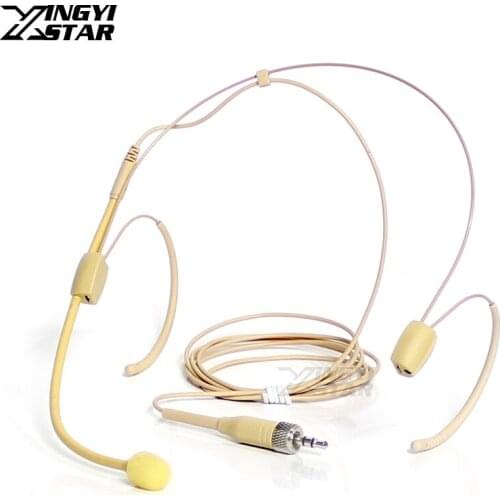 Beige 3.5mm Jack Stereo Screw Lock Double Earhook Mic Headworn Headset Microphone For Wireless Beltpack SK 9000 2000 6000 500 G3