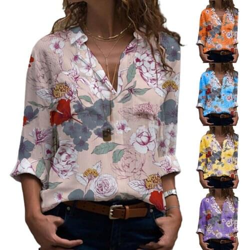 Women Autumn Long Sleeve Floral Print Blouse Single-breasted Office Shirt Top Plus Size Fashion Casual Oversized Women Blouses