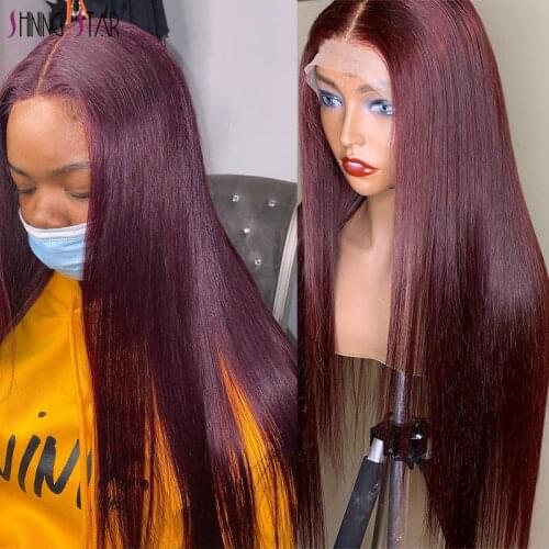Burgundy Lace Front Wigs Straight Transparent Lace Human Hair Wigs Hot Red 13*1 Peruvian 99J Lace Frontal Wigs Pre Plucked Remy