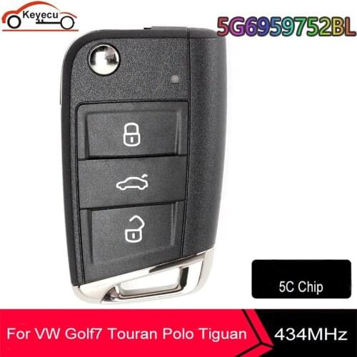 KEYECU 5G6959752BL 434Mhz 5C Chip Flip Remote Keyless Go For VW Seat Golf7 Touran Polo Tiguan Car Key Fob 5G6 959 752 BL