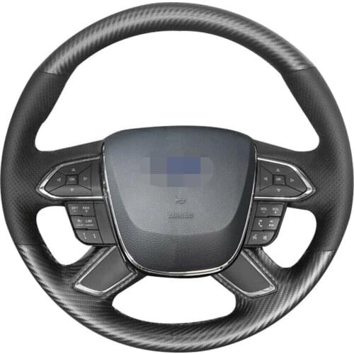 For Ford Taurus Carbon Fiber&Hole Leather Steering Wheel Hand Sewing Wrap Cover