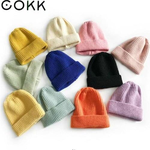 COKK Winter Hats For Girls Boys Unisex Knitted Beanie Solid Candy Color Keep Warm Bonnet Casual Winter Cap Kids Baby Gorro New