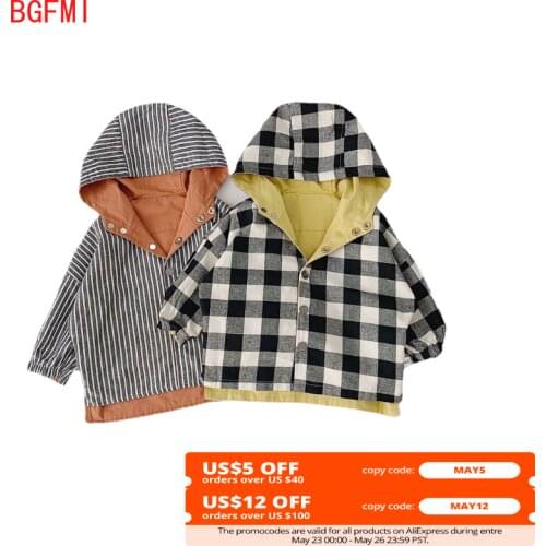 Boy Spring Fall Girls Cotton Casual Thick Jackets Double Sided Kids Coat Stripe Lattice Sport Hoodied Jacket Girl Letter Clothes
