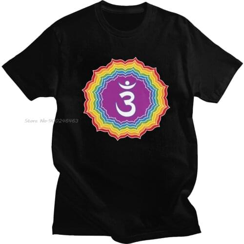 Fashion Mandala T Shirt Men Soft Cotton Buddhism Tee Seven Chakras Colors T-shirt O-neck Short Sleeve Flower Tshirt Gift
