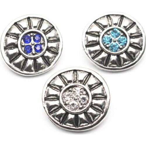 Hot Sale Mixs 6pcs/lot Round Silver Snap Buttons Rhinestone Button Charms Fit 18mm/20mm DIY Snap Bracelet Jewelry Making