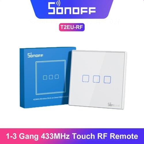 SONOFF T2EU-RF 86 Type Wall Panel Sticky 433MHz Wireless RF Remote 1-3 Gang 2-Way Control for 4CHPROR3 SlampherR2 TX Wall Switch
