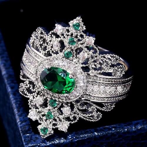 JK Luxury Queen Style Ring Ancient Egypt Crown With Micro Paved Zircon Stone Cocktail Party Ring Neo-Gothic Wholesale Jewelry