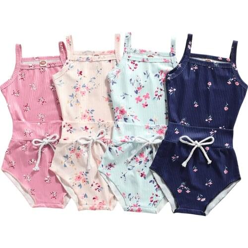 Baby Girls Two-piece Clothes Set, Floral Printed Pattern Boat Neck Camisole and High Waist Shorts