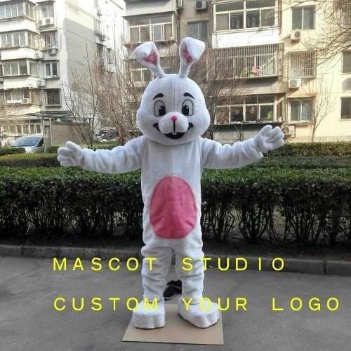 White Bunny Mascot Costume Suit Cosplay Party Game Animal Rabbit Fancy Dress Outfit Advertising Halloween Adults Size Character