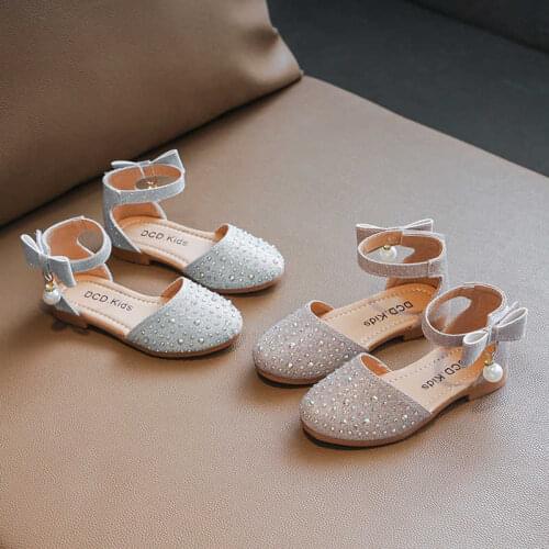 Girls Leather Shoes Children Flats Princess 2021 Spring Summer New Kids Dress for Wedding Party Bling Glitter 21-35