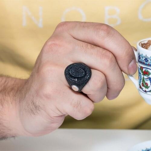 Micro Cubic Zirconia Black Ancl Silver Men 'S Ring