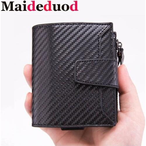 Maideduo Men Metal Credit Card Holder Fashion Women Purse High Quality PU Leather Wallet Travel Aluminum RFID Blocking Wallet
