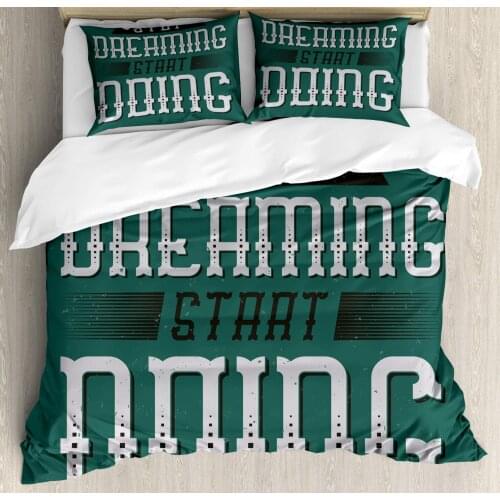 Stop Thinking Start Doing Duvet Cover Set Motivational Encouraging Brave Pattern 3 Piece Bedding Set Dark Teal Pale Taupe