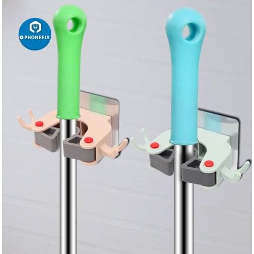 Wall Mounted Mop Broom Holder Mop Holder Heavy Duty Home Adhesive Storage Hook Mop Broom Hook Kitchen Hangers Bathroom Organizer
