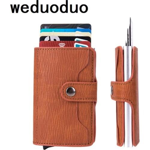 New Slim Wallet Card Case PU Leather Card Wallet New Men RFID Blocking Aluminum Smart MultifunctionSingle Box Card Holder