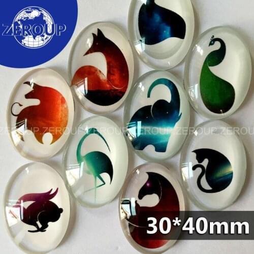 ZEROUP 30*40mm oval glass cabochon animals pictures mixed pattern fit base setting for jewelry embellishment flatback 10pcs/lot