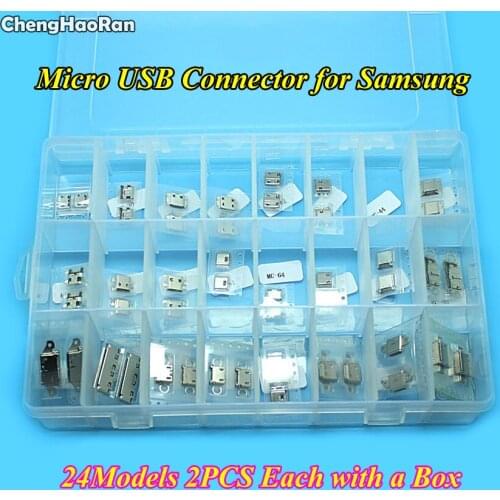 ChengHaoRan 24Models 48pcs Micro USB jack socket connector For Samsung I9100 I9200 I9220 I9300 I8160 Note 2 3 4 S3 S4 S5 S6