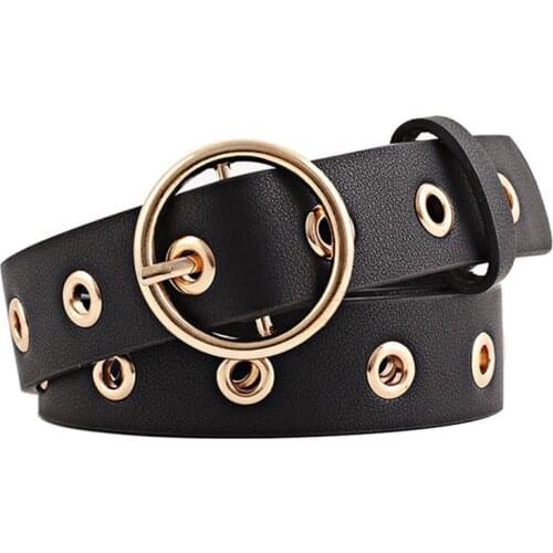 Fashion New Ladies Round Gold Metal Buckle Belt Female Punk Leather Waist Band Strap Belts for Women Pants Jeans Wholesale