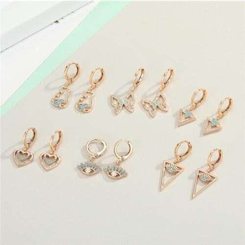 1Pair New Crystal Hollow Butterfly Triangle Heart Hoop Earrings For Women Vintage Cute tEvil Eye Heart Stud Earrings Jewelry