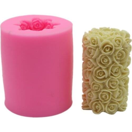 DIY cake decoration silicone 3D three-dimensional rose candle mold fondant mold rose long cylindrical handmade soap